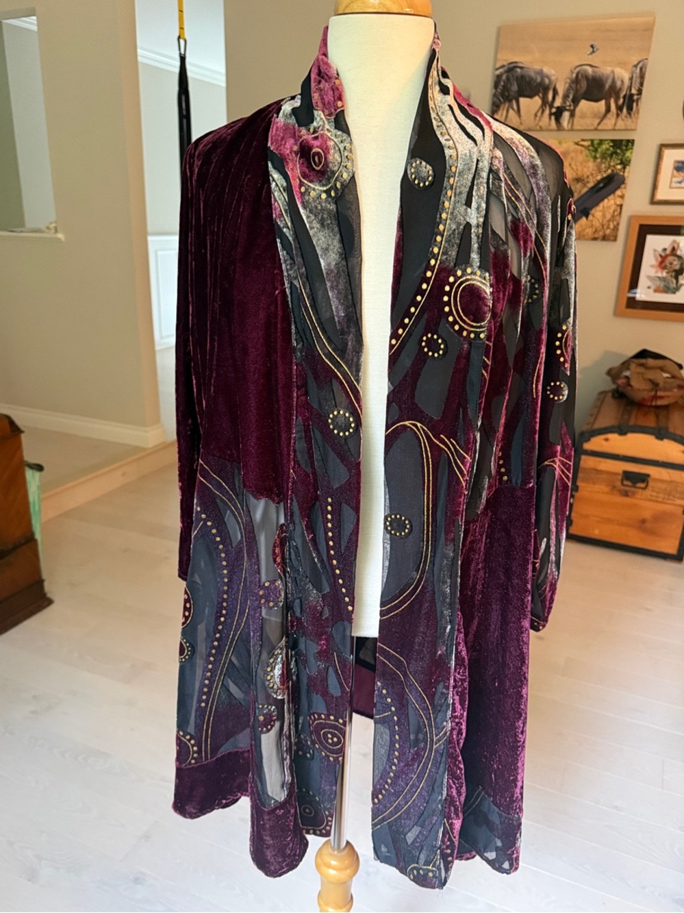 Chico's Plum Velvet Duster Open-Front Long Jacket